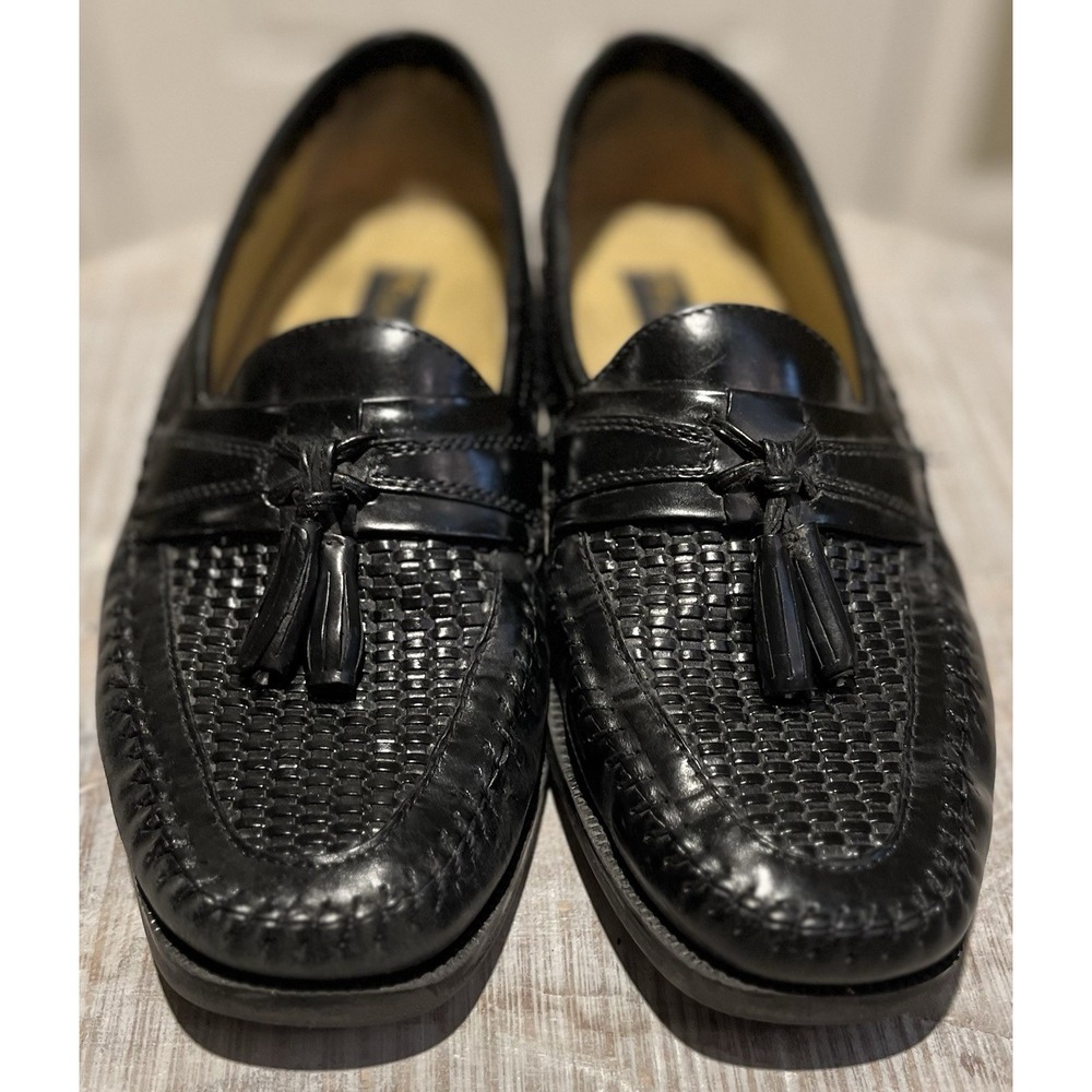 Stacy Adams Mens Black Woven Leather Tassel Loafers Dress‎ Shoes Size 9M